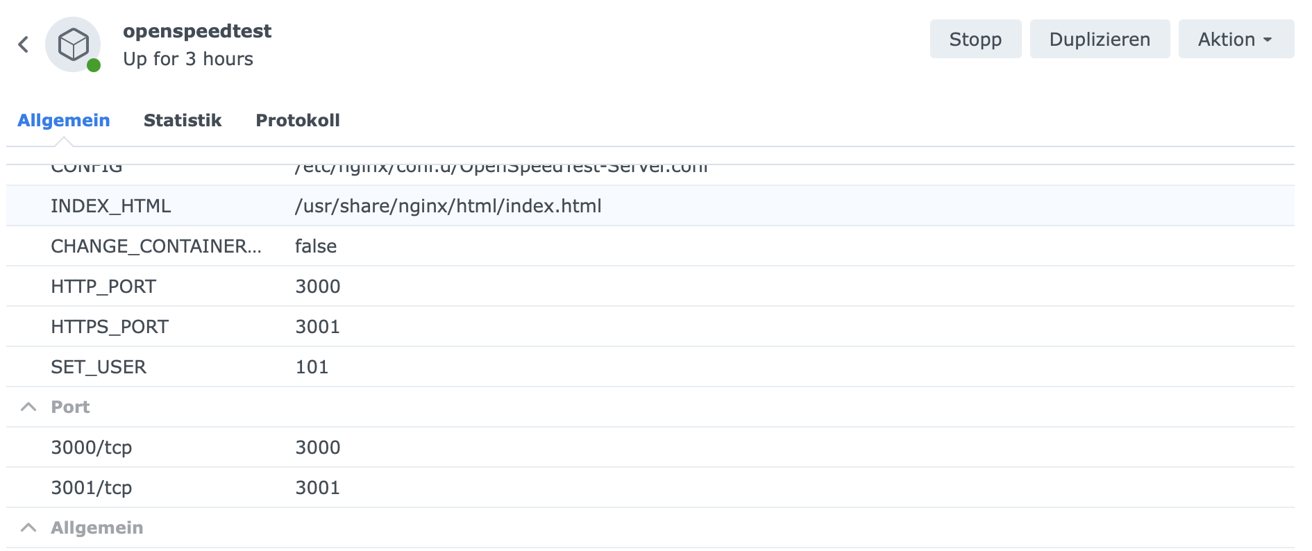 Einstellungen im Docker